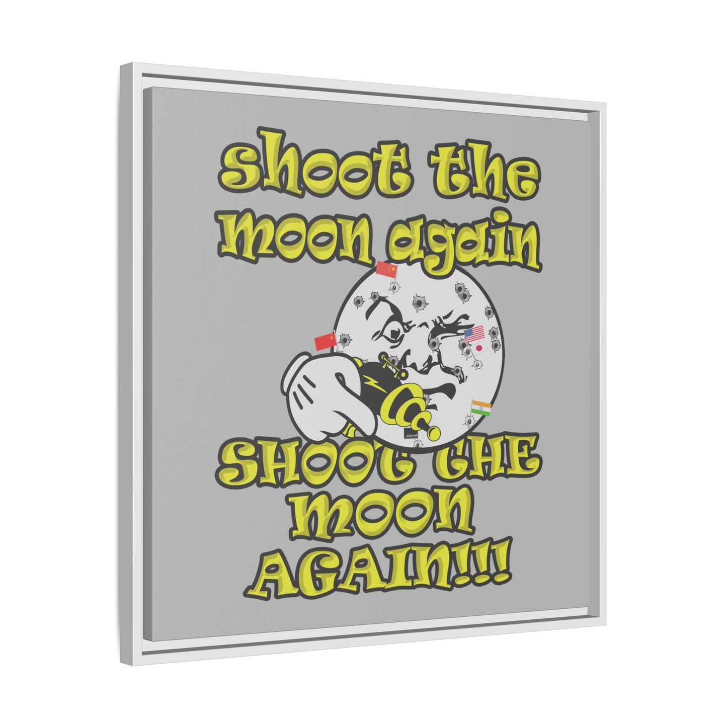shoot the moon again - framed canvas art (light grey)