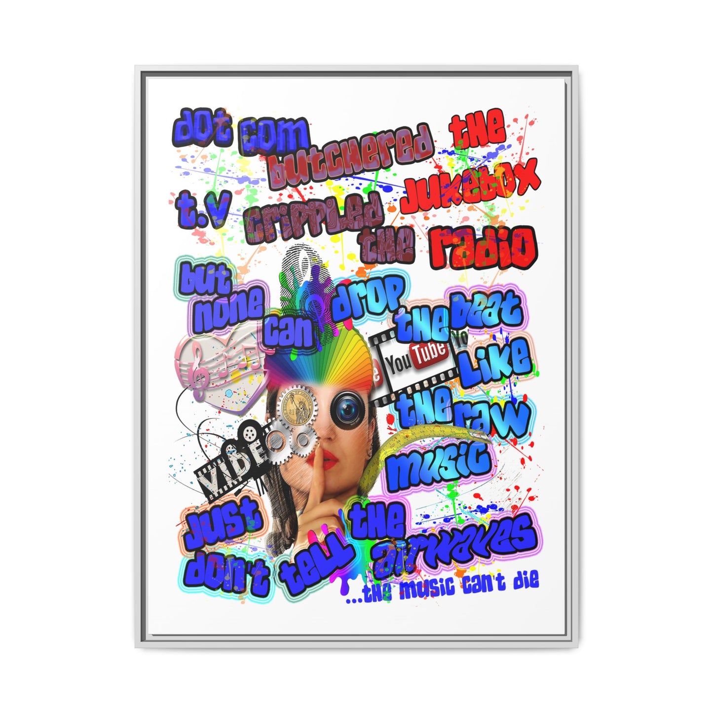 drop the beat - framed canvas art (white)