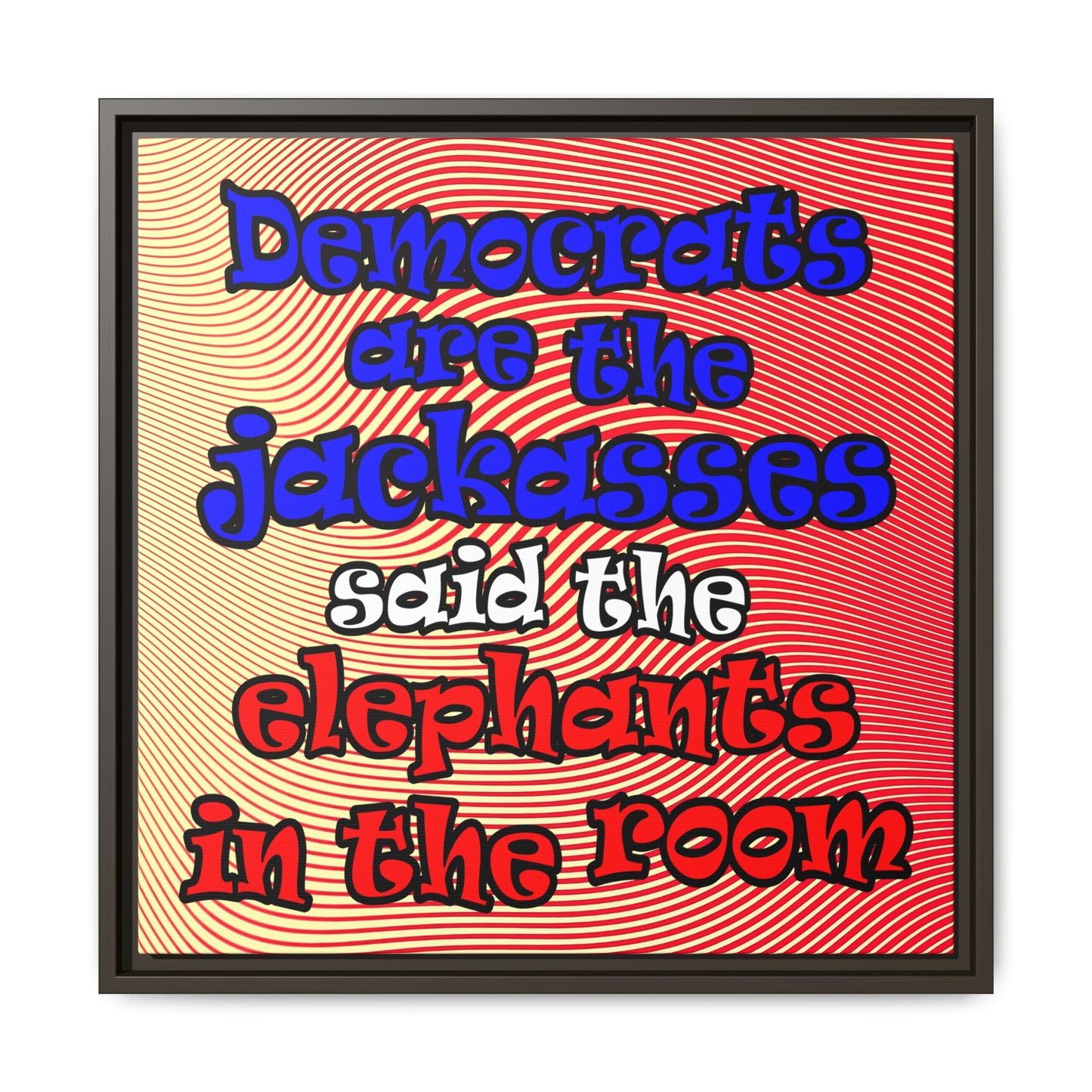 donkeys and elephants - framed canvas art (yellow-orange wave)