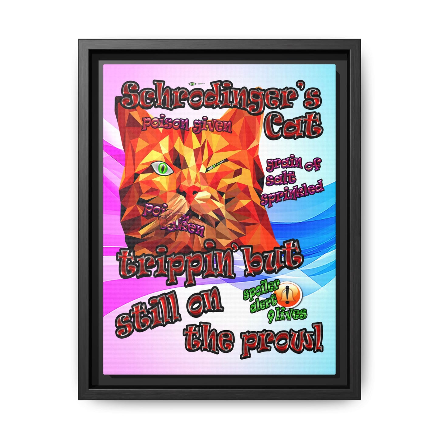 schrodinger's cat - framed canvas art (light blue-pink wave)
