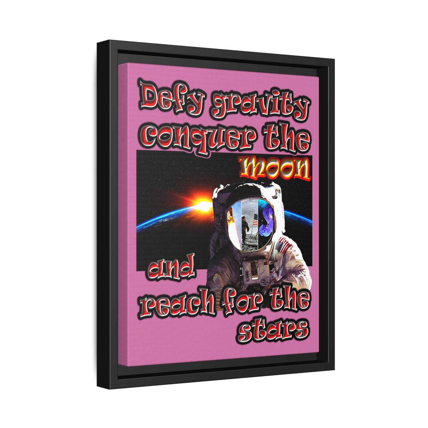 defy conquer reach - framed canvas art (light pink)