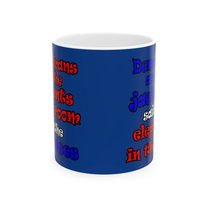 donkeys and elephants - White Mug (dark blue)