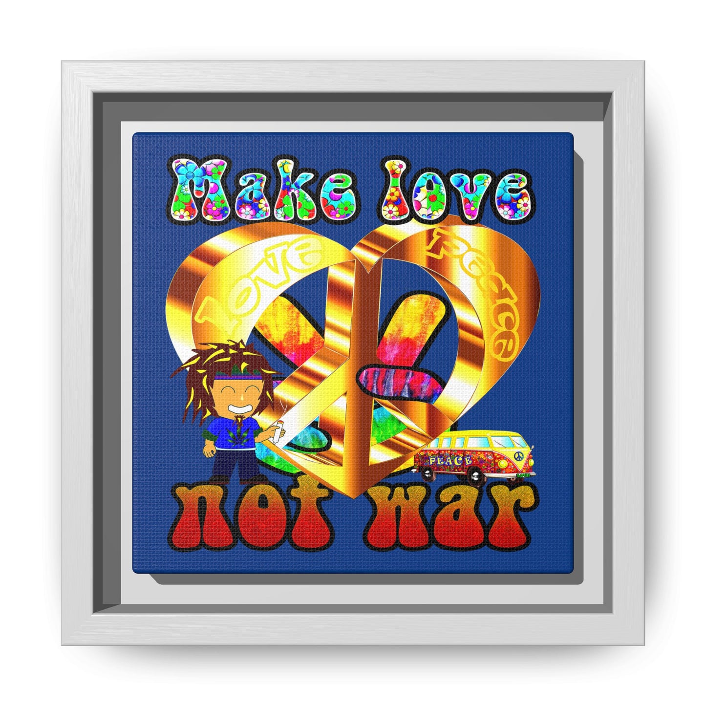love peace - framed canvas art (dark blue)