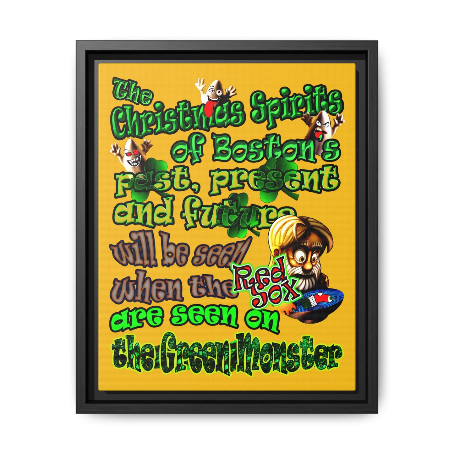 christmas spirits of boston - framed canvas art (yellow)