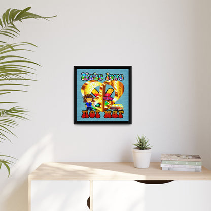 love peace - framed canvas art (faded blue)