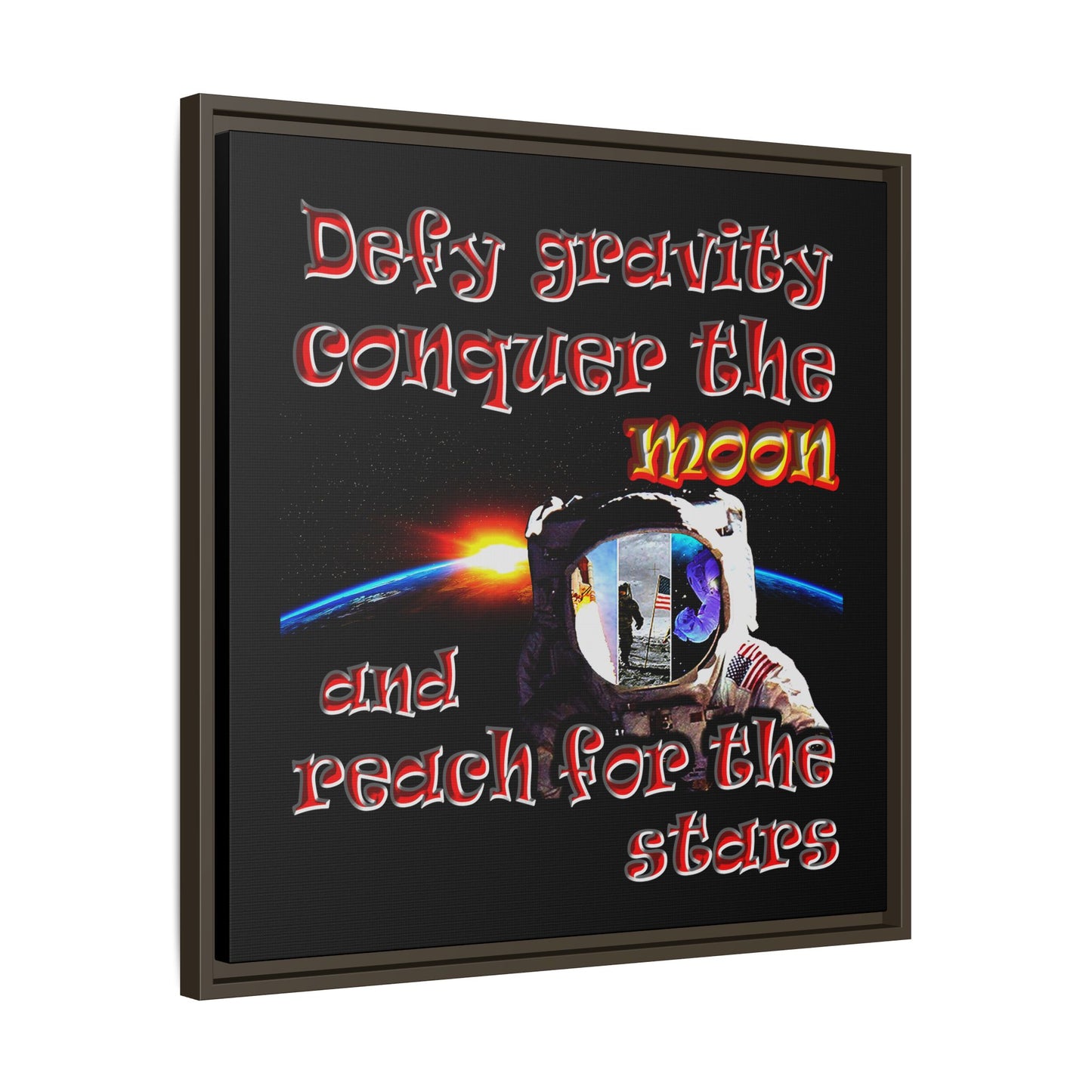 defy conquer reach - framed canvas art (black)