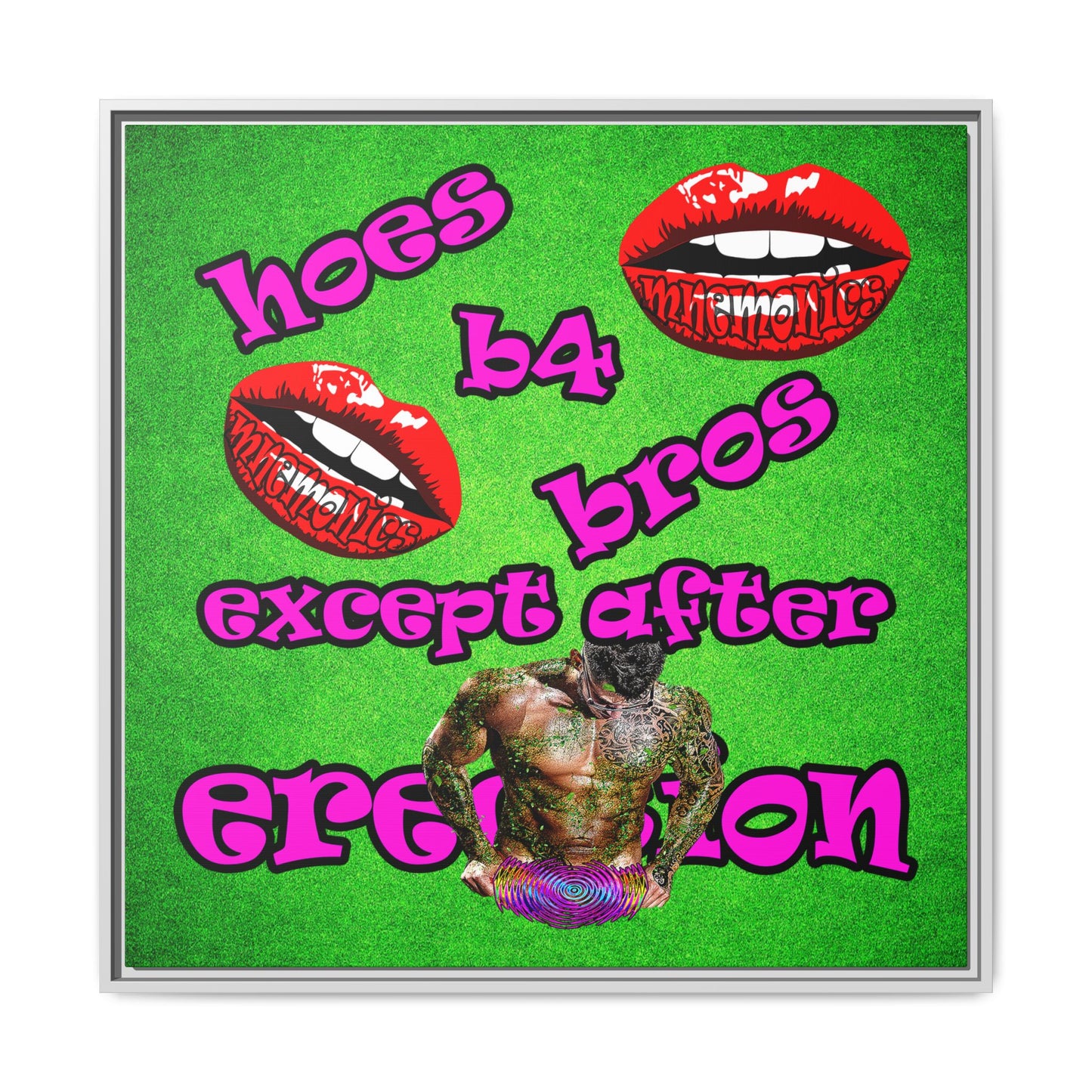 hoes b4 bros - framed canvas art (green turf)
