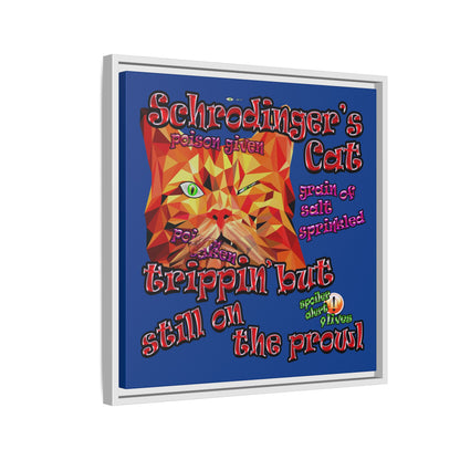 schrodinger's cat - framed canvas art (dark blue)