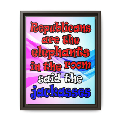 donkeys and elephants - framed canvas art (light blue-pink wave)