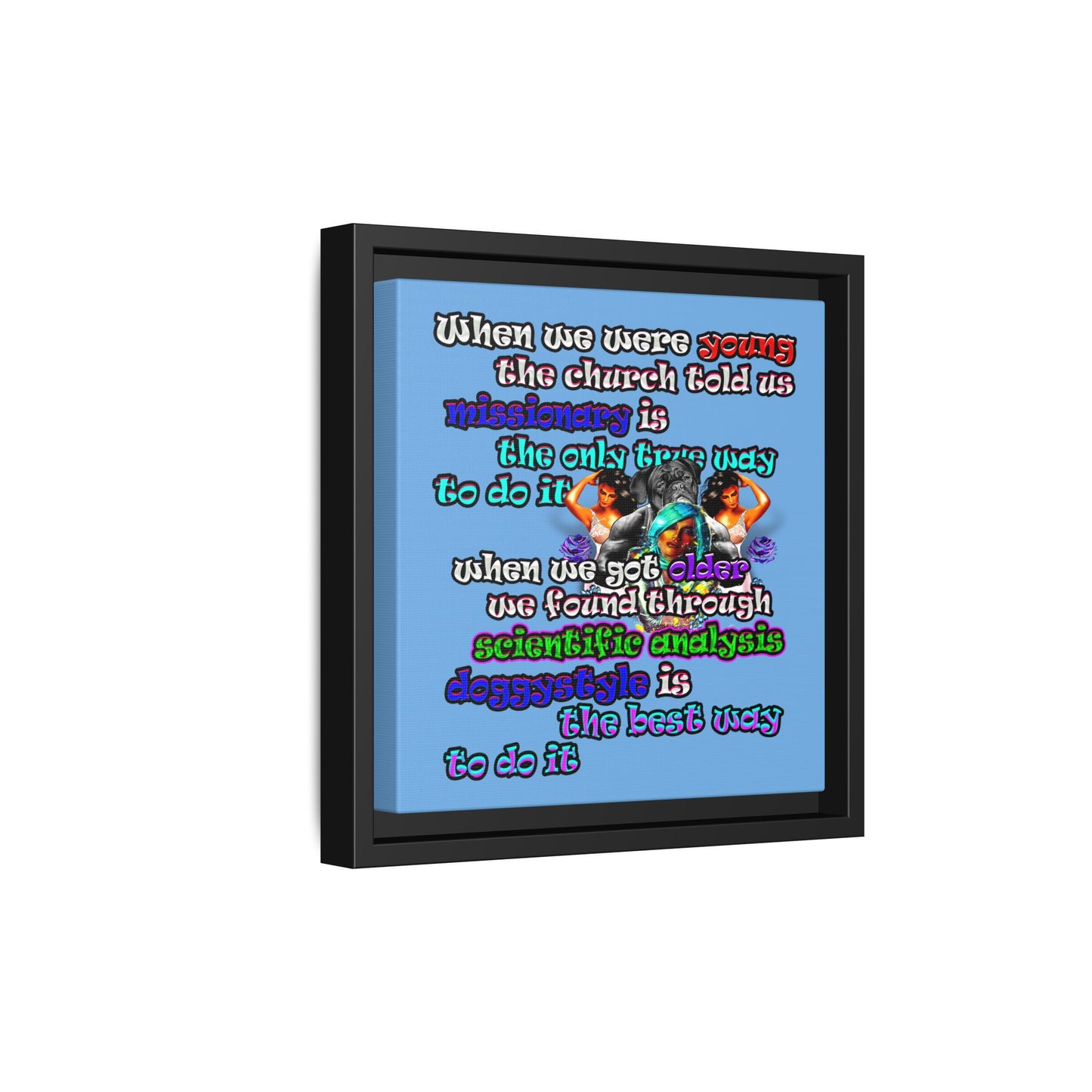 doggystyle - framed canvas art (light blue)
