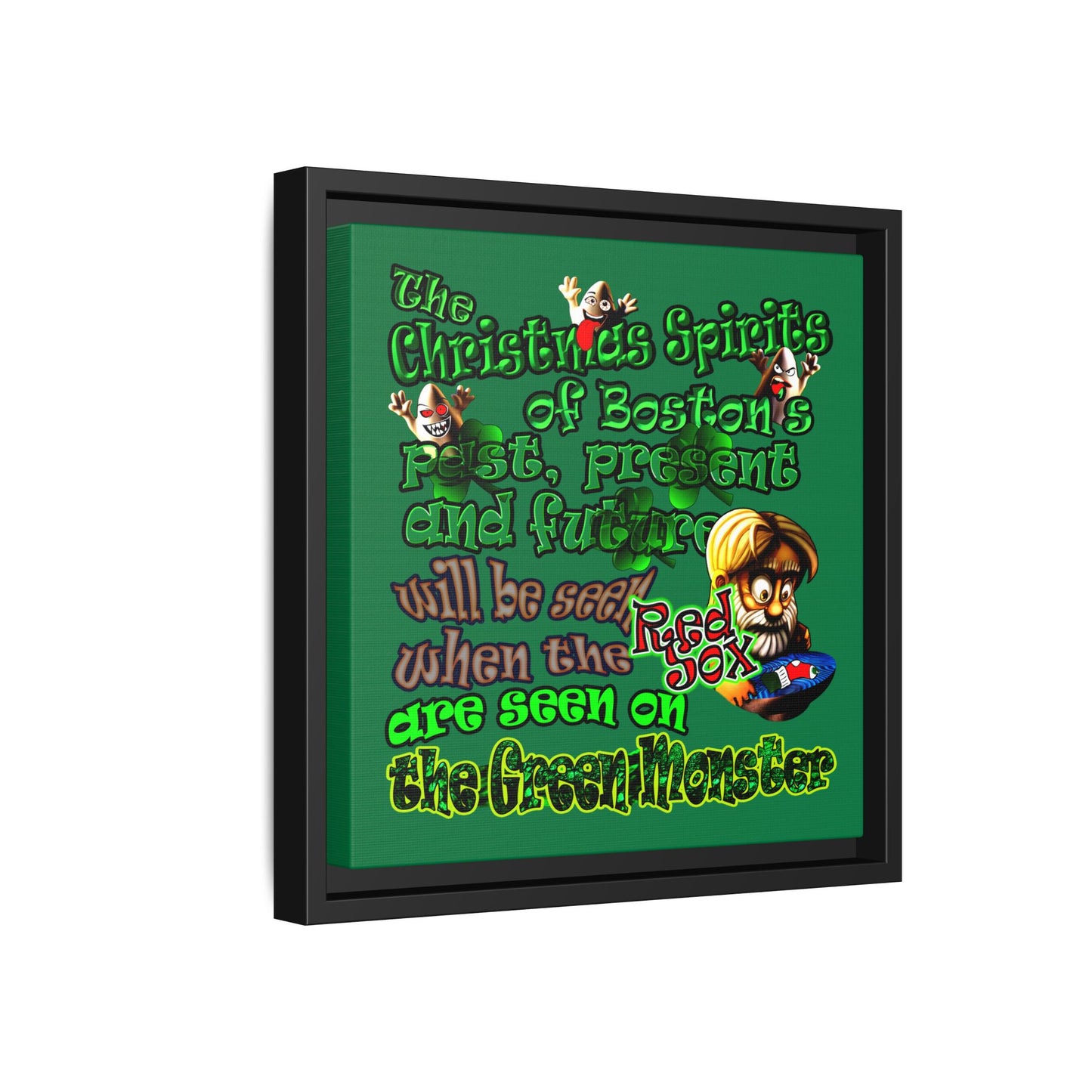 christmas spirits of boston - framed canvas art (dark green)