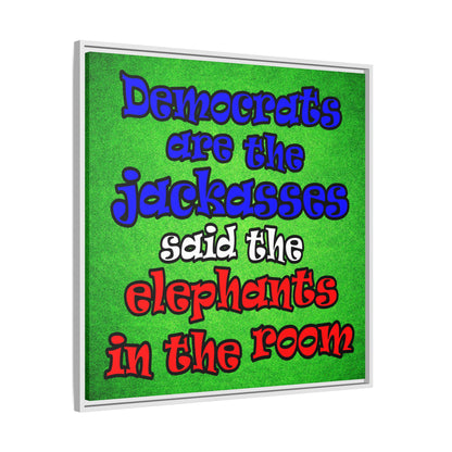 donkeys and elephants - framed canvas art (green turf)