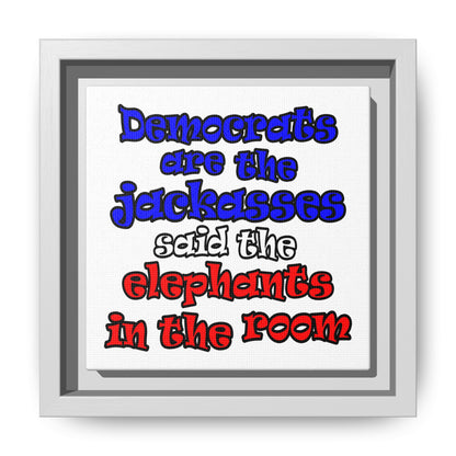 donkeys and elephants - framed canvas art (white)