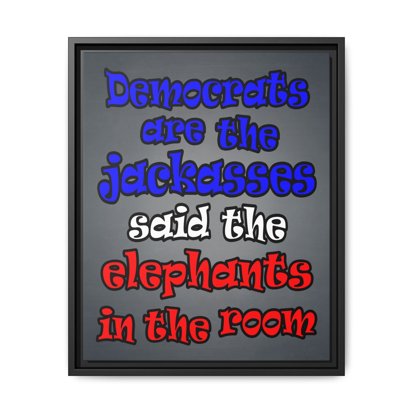donkeys and elephants - framed canvas art (grey-light grey)