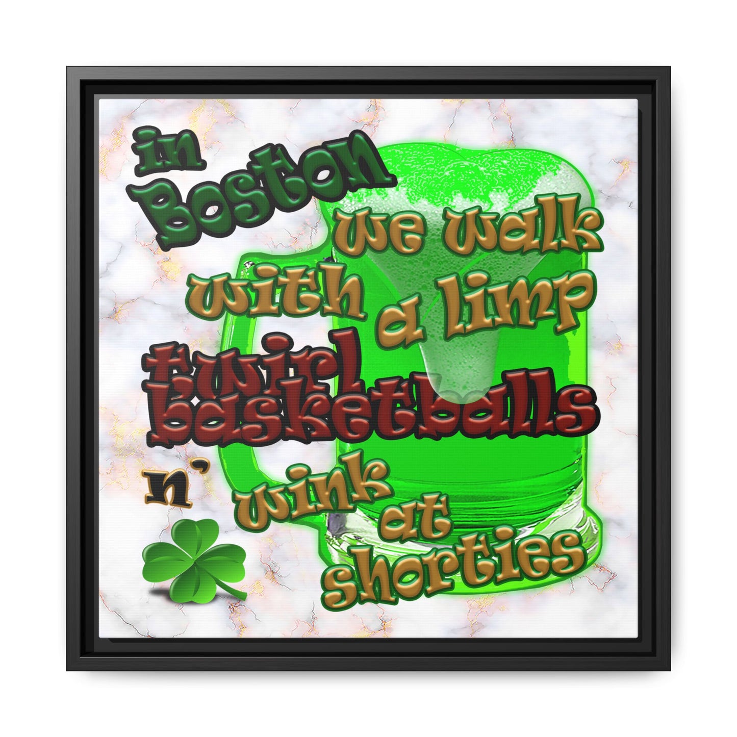 celtics logo - framed canvas art (white marble)
