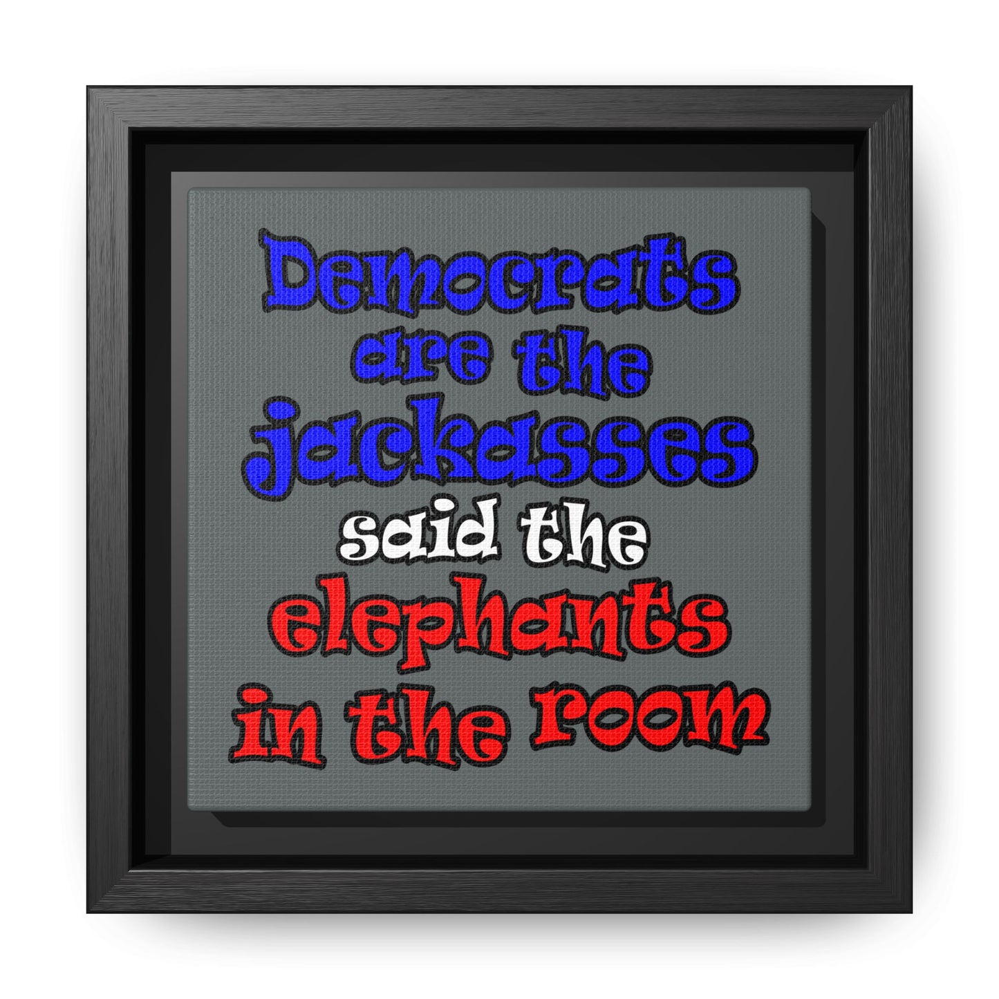 donkeys and elephants - framed canvas art (dark grey)