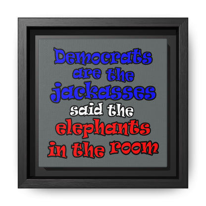 donkeys and elephants - framed canvas art (dark grey)
