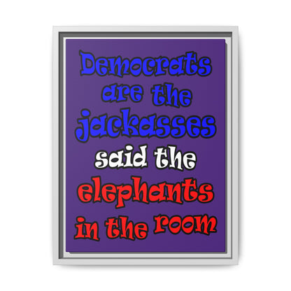 donkeys and elephants - framed canvas art (purple)