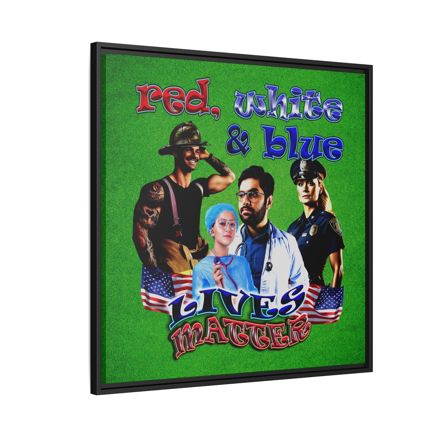 rw&b lives matter - framed canvas art (green turf)