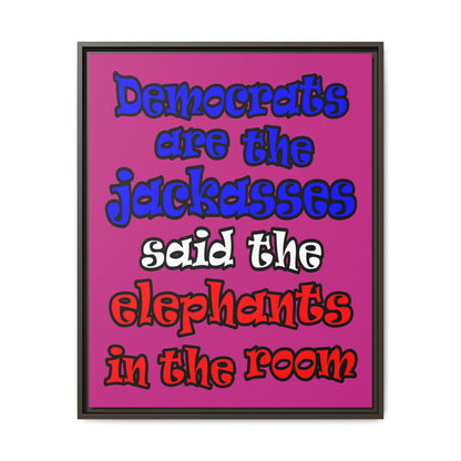 donkeys and elephants - framed canvas art (pink)