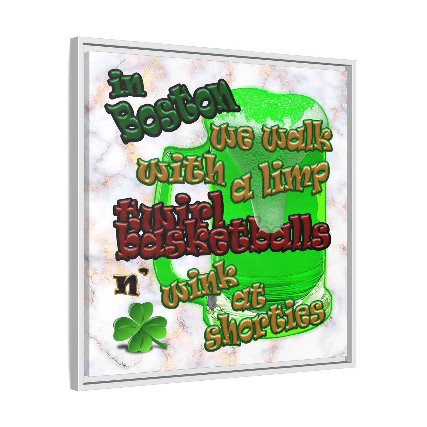 celtics logo - framed canvas art (white marble)