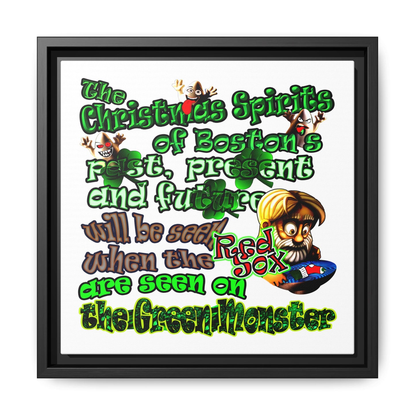 christmas spirits of boston - framed canvas art (white)