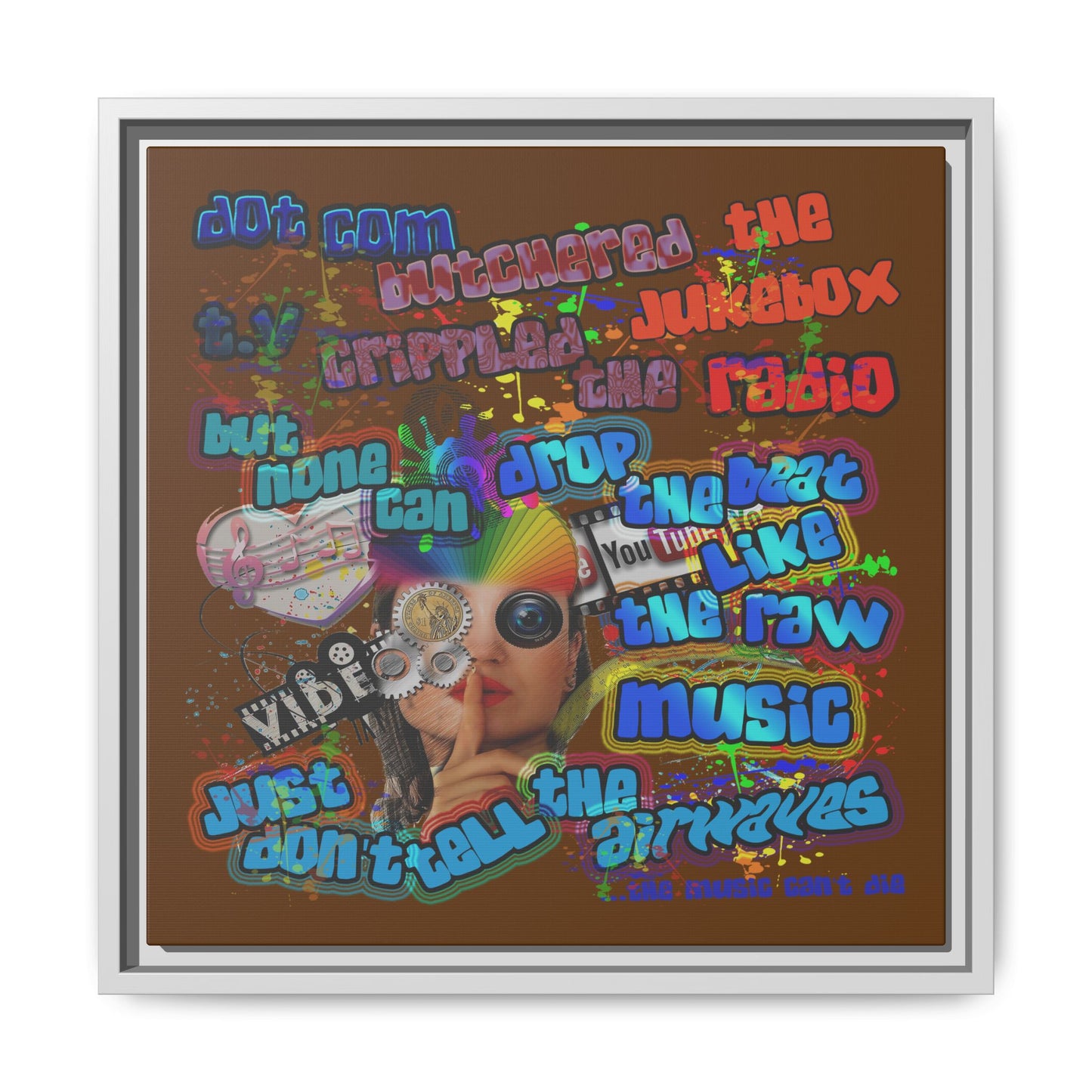 drop the beat - framed canvas art (brown)