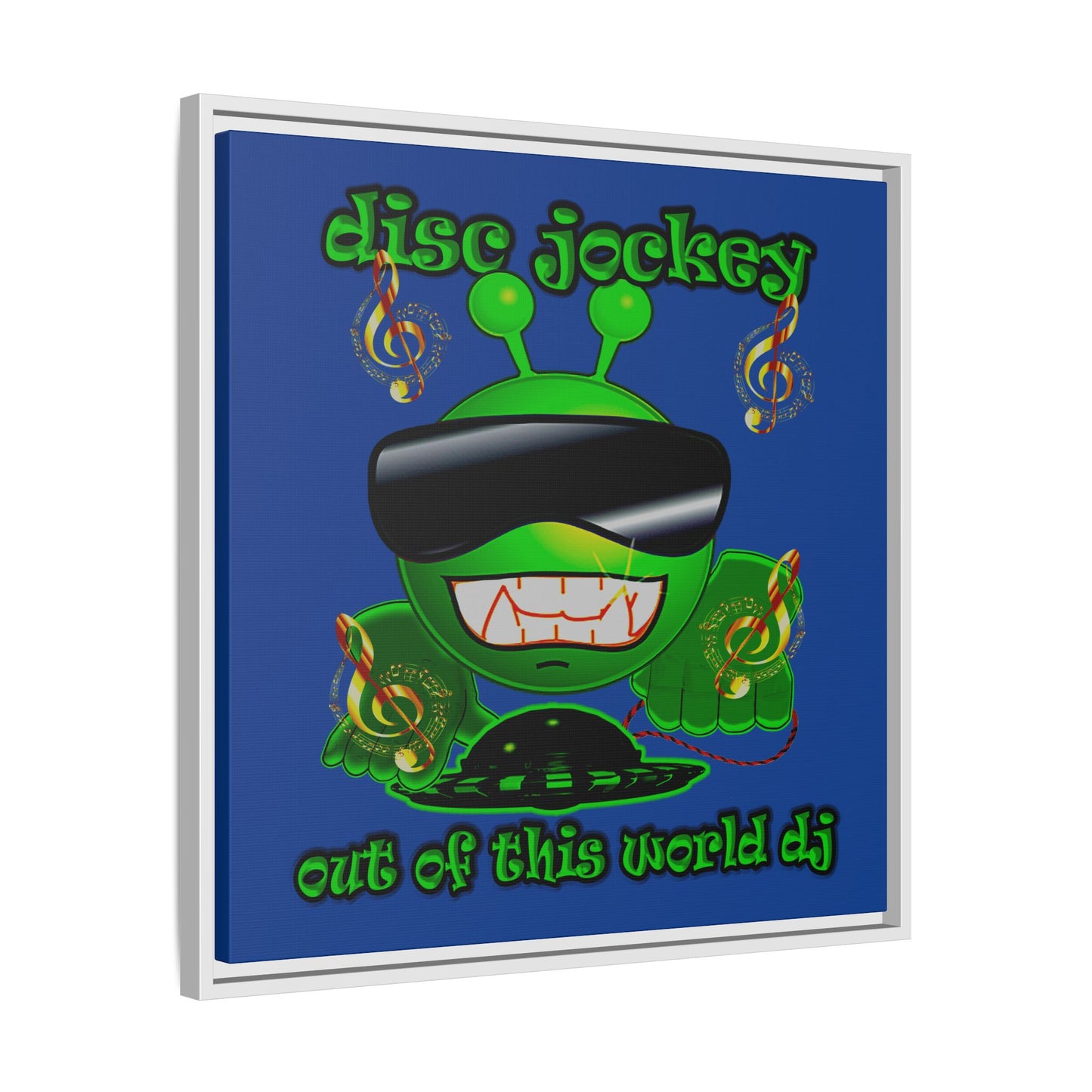 disc jockey - framed canvas art (dark blue)