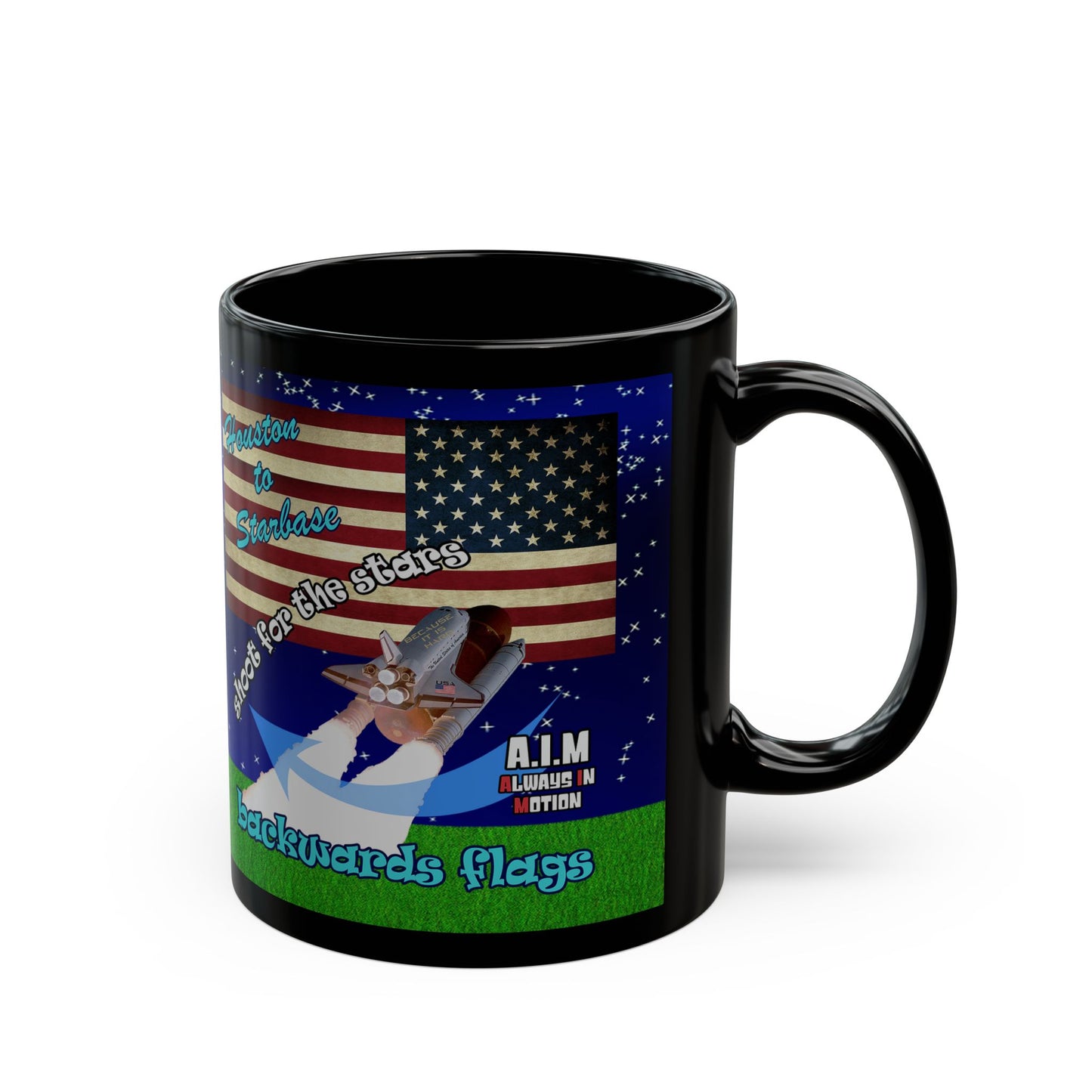 shoot for the stars - Black Mug ('snoops' background)