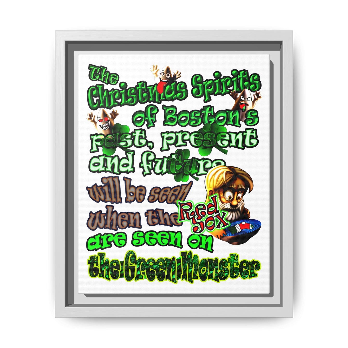 christmas spirits of boston - framed canvas art (white)