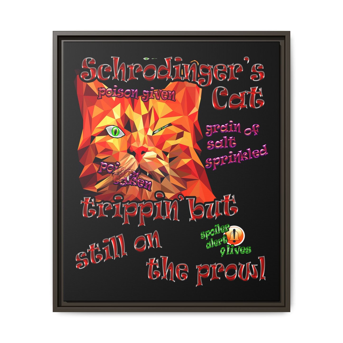 schrodinger's cat - framed canvas art (black)