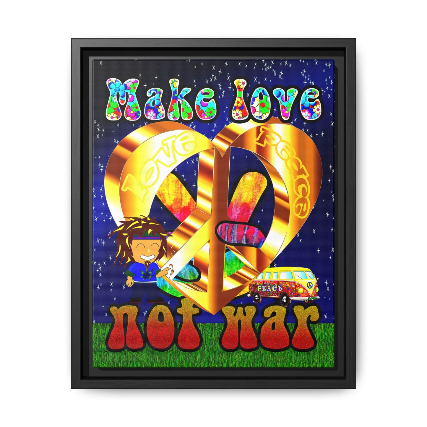 love peace - framed canvas art ('snoops' background)