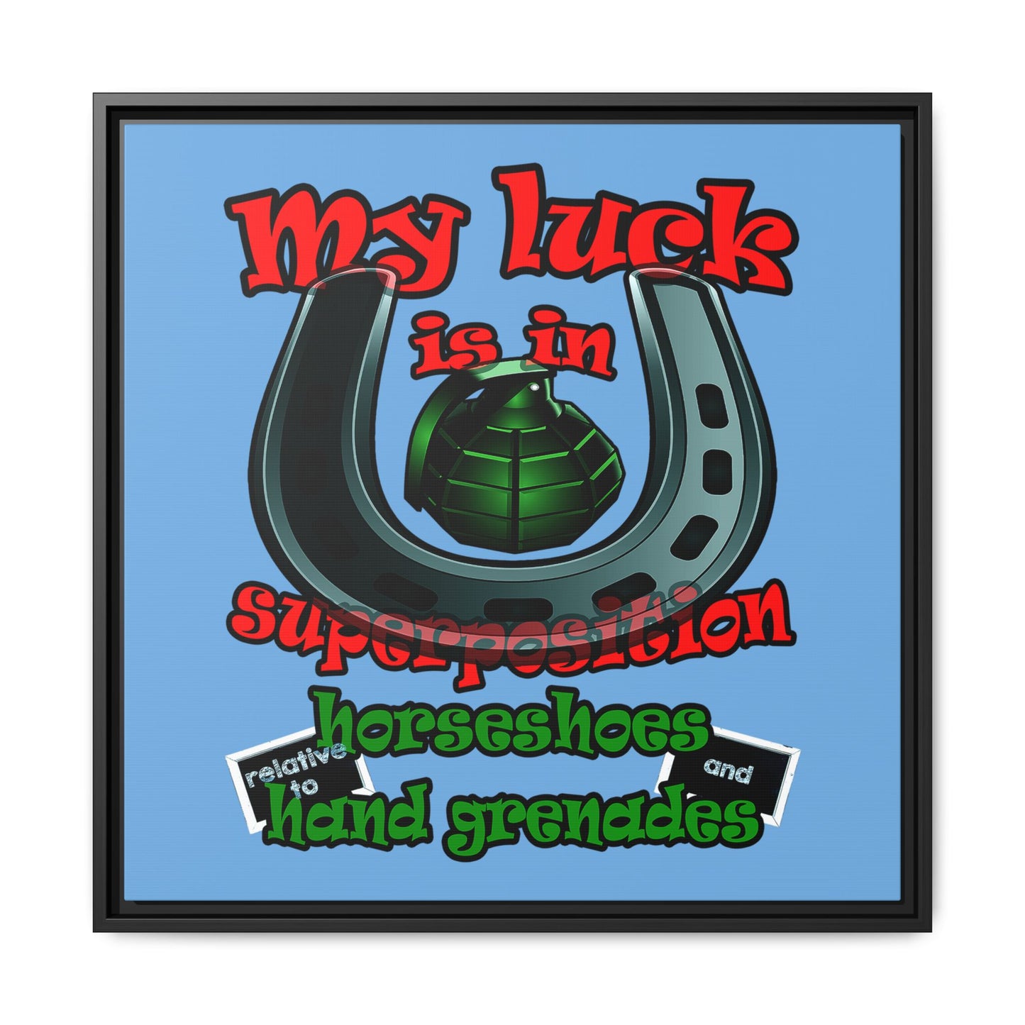 my luck - framed canvas art (light blue)