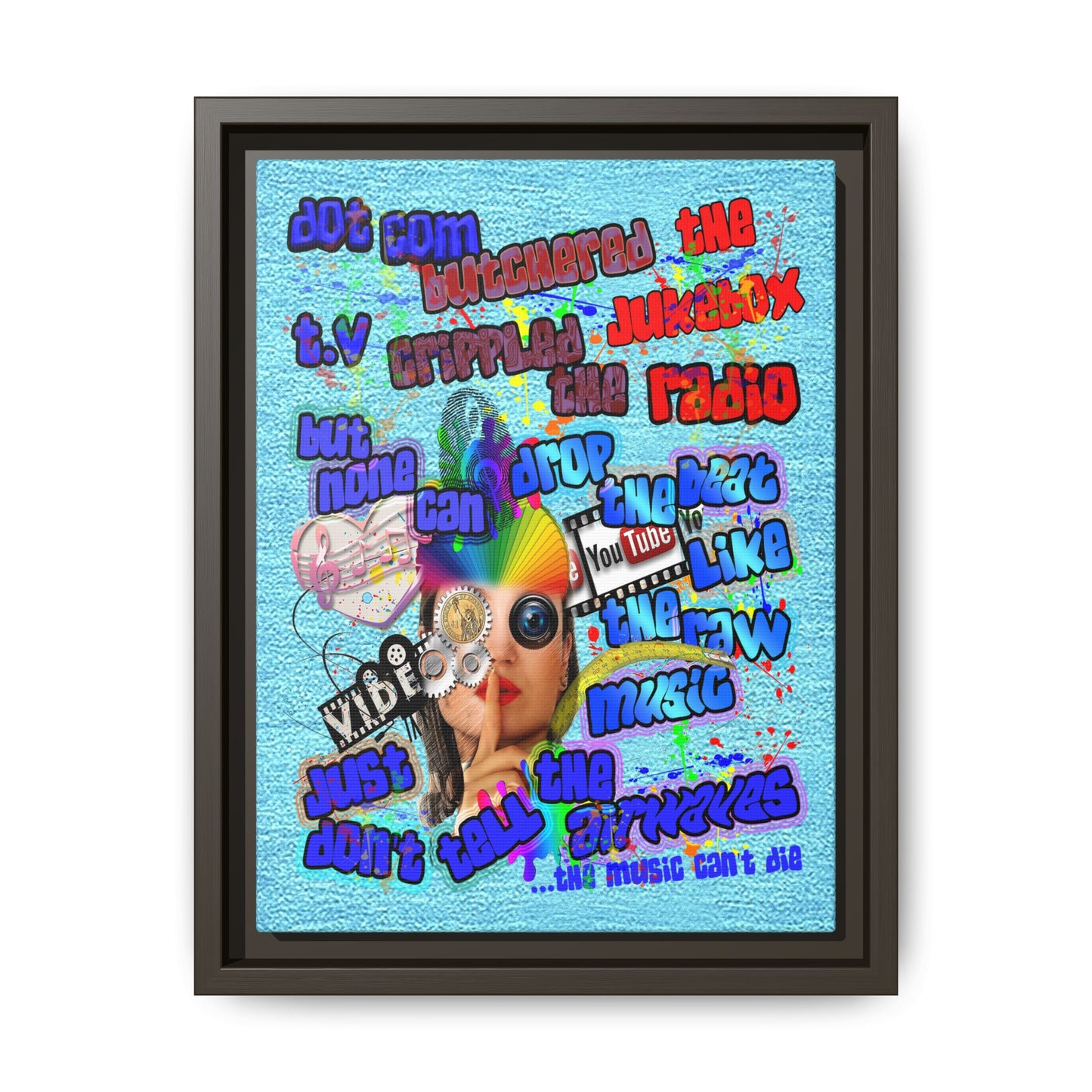 drop the beat - framed canvas art (faded blue)