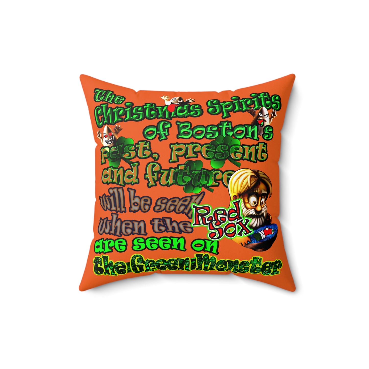 christmas spirits of boston - Spun Polyester Square Pillow - (orange)