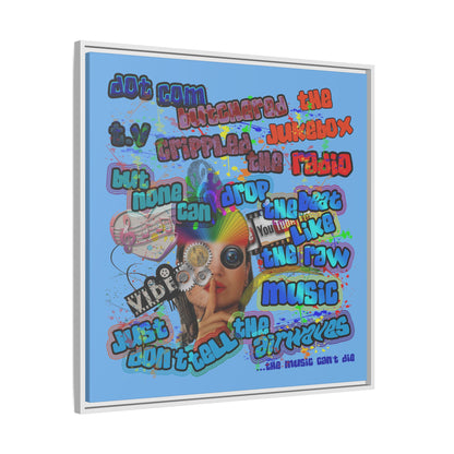 drop the beat - framed canvas art (light blue)