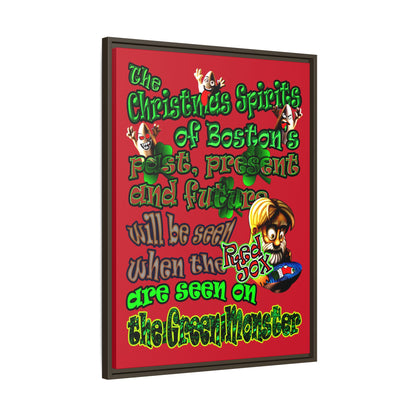 christmas spirits of boston - framed canvas art (dark red)