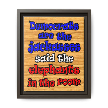 donkeys and elephants - framed canvas art (butterscotch wood finish)