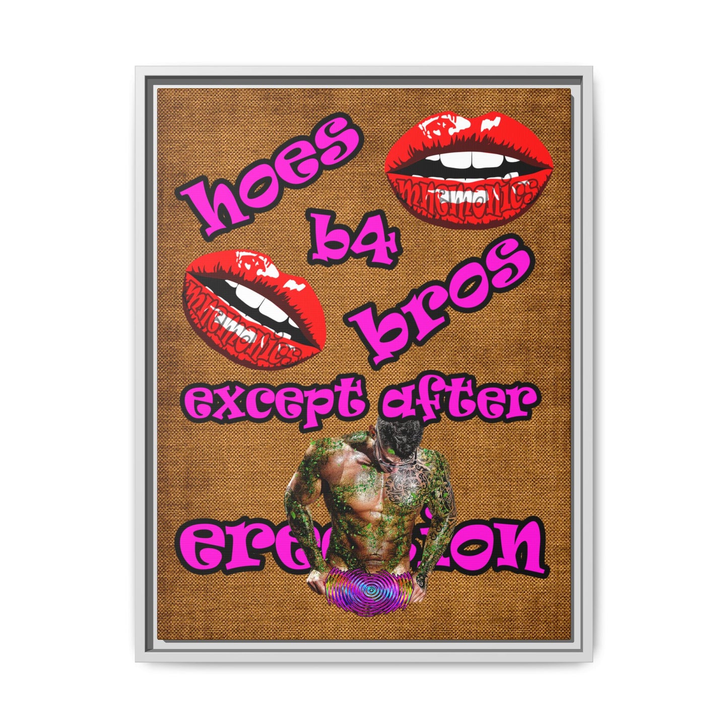 hoes b4 bros - framed canvas art (brown papyrus)