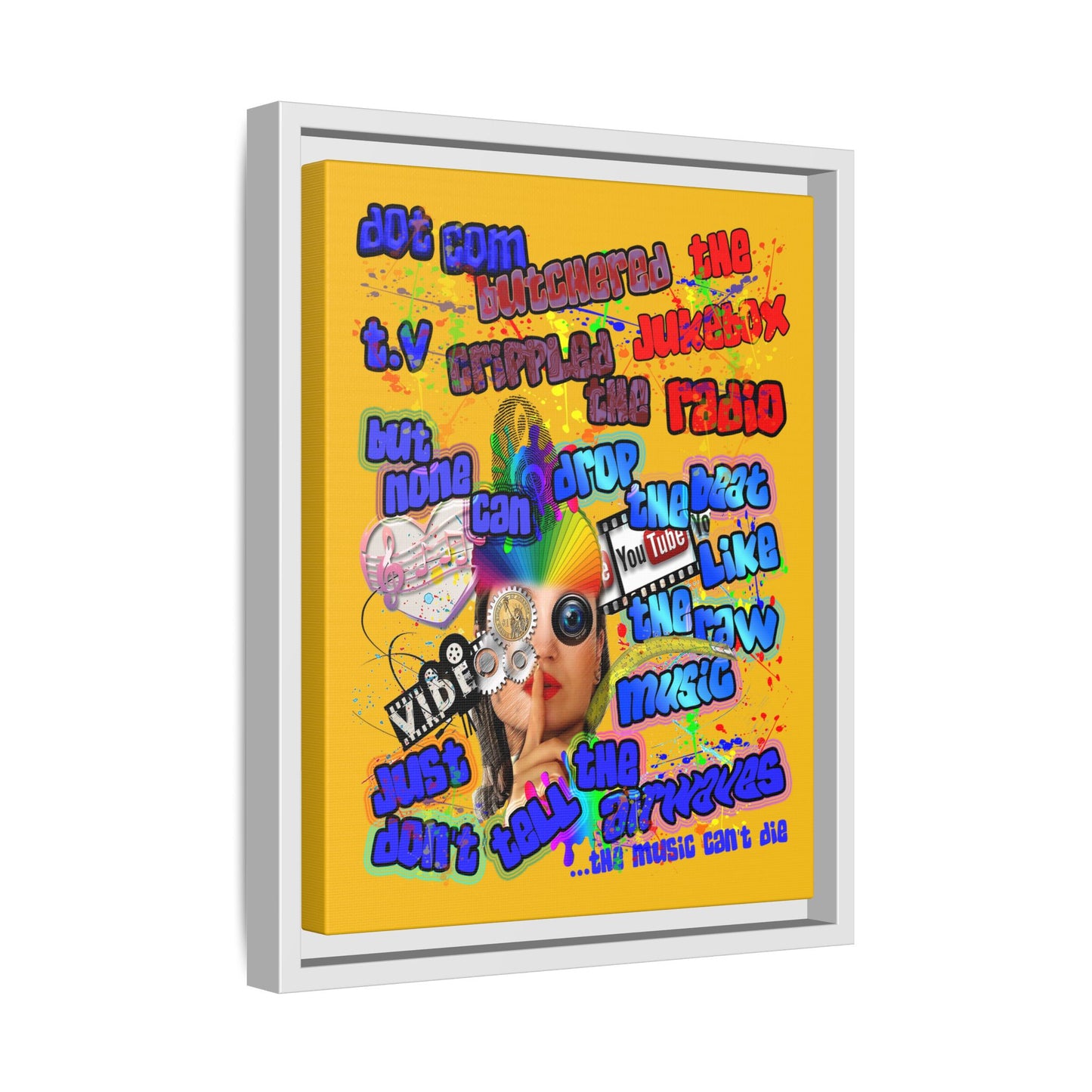 drop the beat - framed canvas art (yellow)