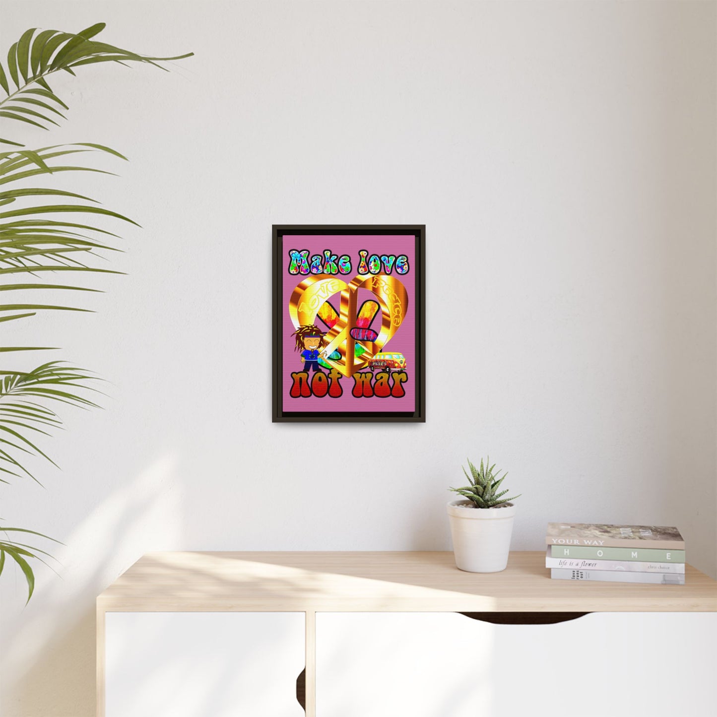 love peace - framed canvas art (light pink)