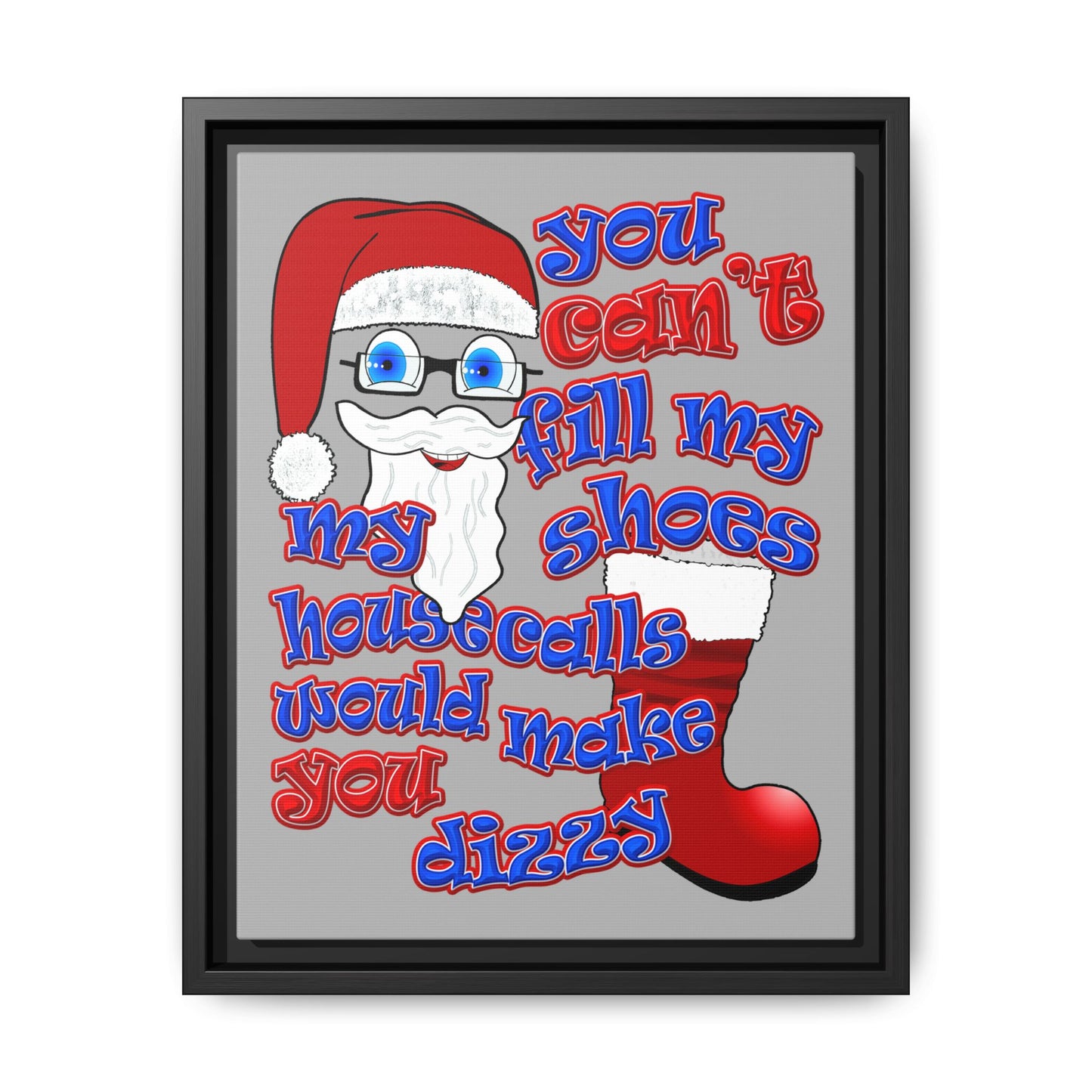 santa's shoes - framed canvas art (light grey)
