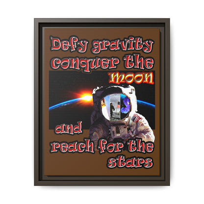 defy conquer reach - framed canvas art (brown)