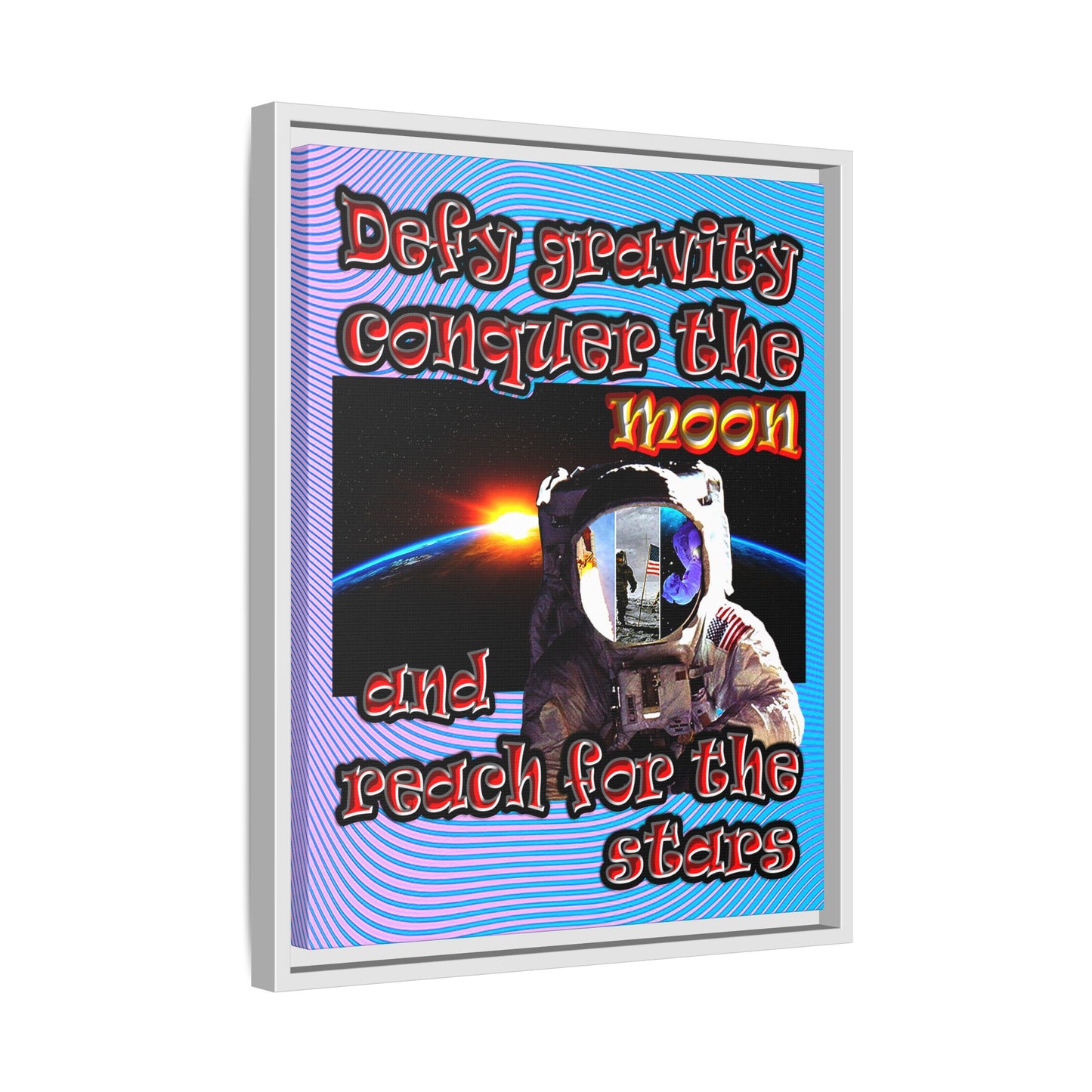 defy conquer reach - framed canvas art (light blue-purple wave)