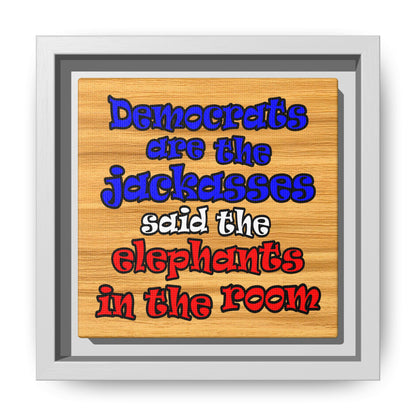 donkeys and elephants - framed canvas art (butterscotch wood finish)