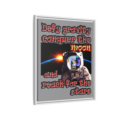 defy conquer reach - framed canvas art (grey)