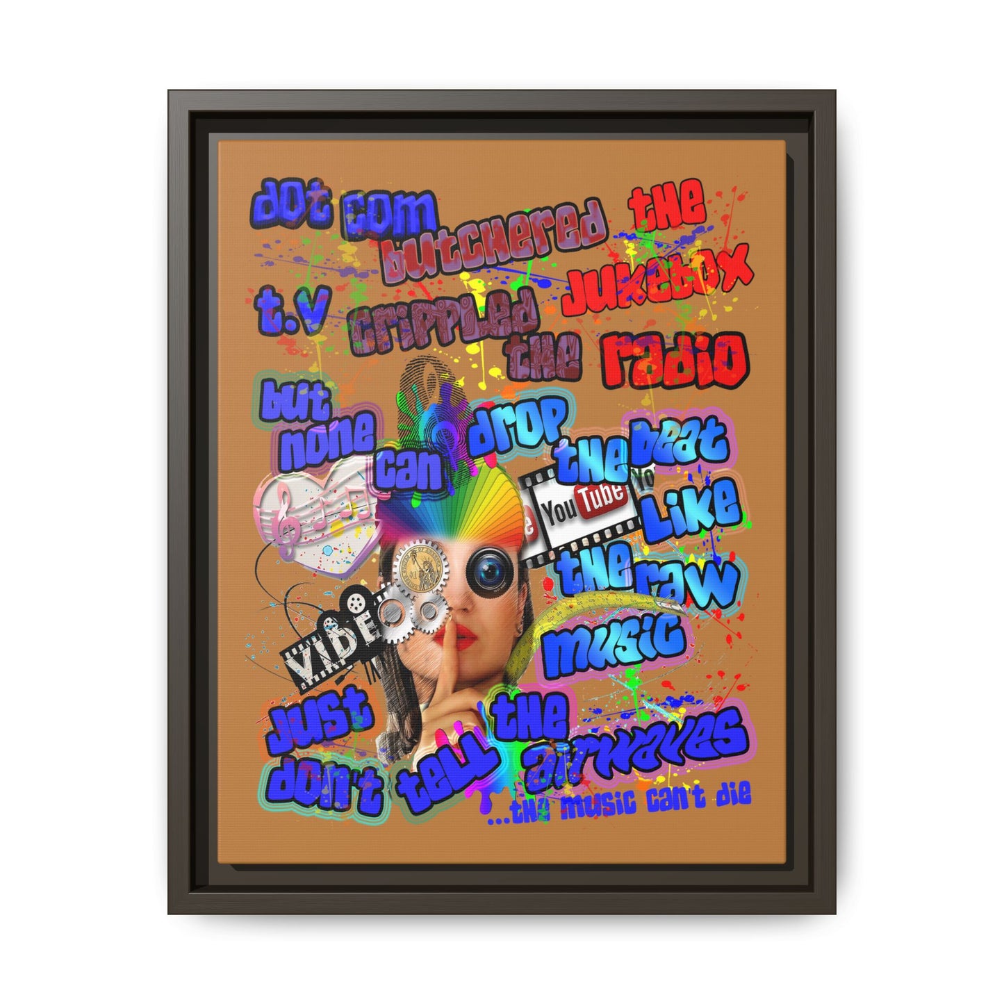 drop the beat - framed canvas art (light brown)