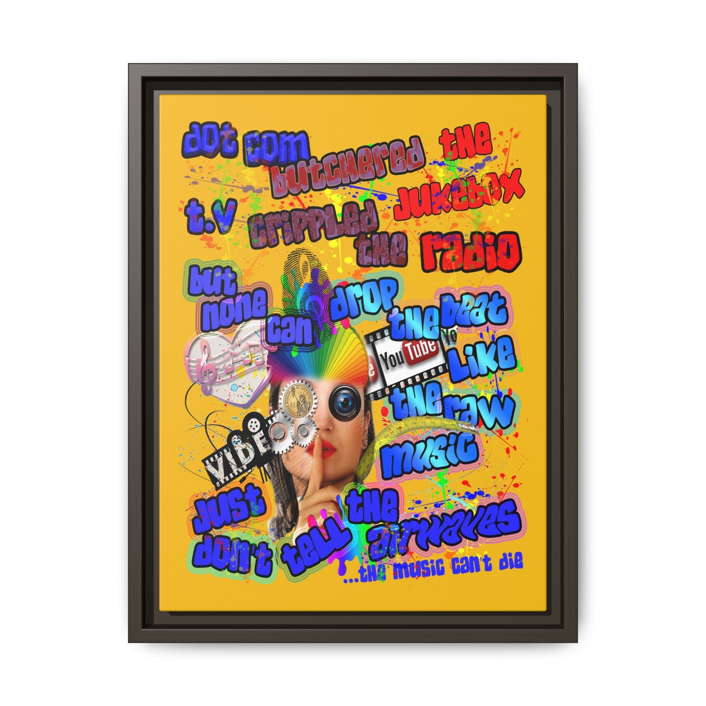 drop the beat - framed canvas art (yellow)