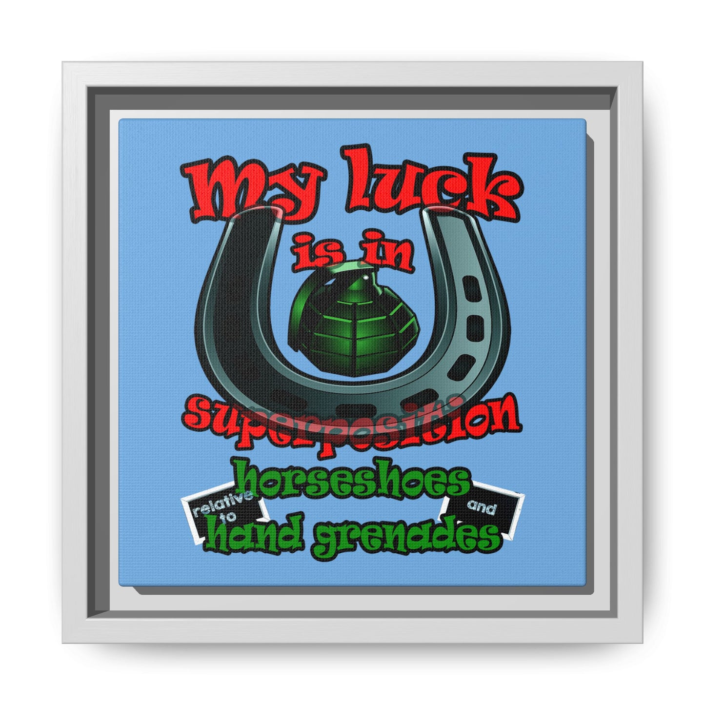 my luck - framed canvas art (light blue)