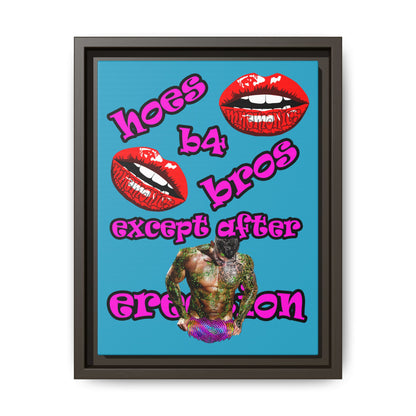 hoes b4 bros - framed canvas art (turquoise)